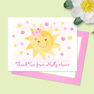 Smiling Sunshine Pink & Yellow Dots Girly Thank You Card