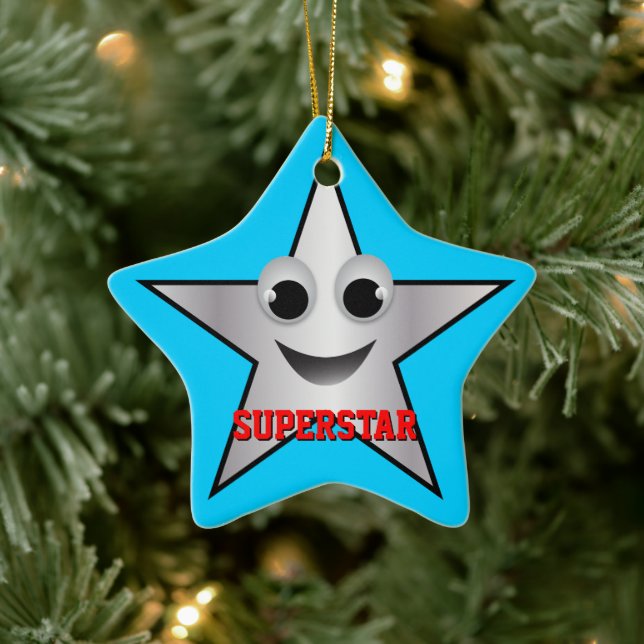 Smiling Superstar Character Silver Coloured Ceramic Ornament (Tree)