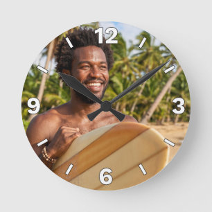 Smiling Surfer Beach Vacation Decor Round Clock