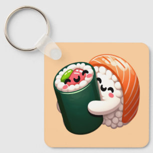 Smiling Sushi Hug Art for Food Lovers Keychain