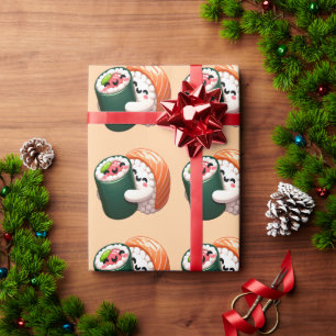 Smiling Sushi Hug Art for Food Lovers Wrapping Paper