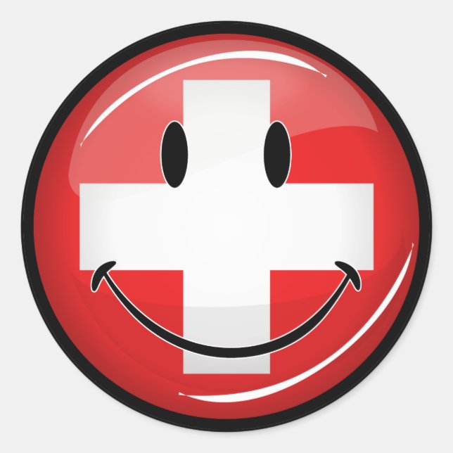 Smiling Swiss Flag Classic Round Sticker (Front)