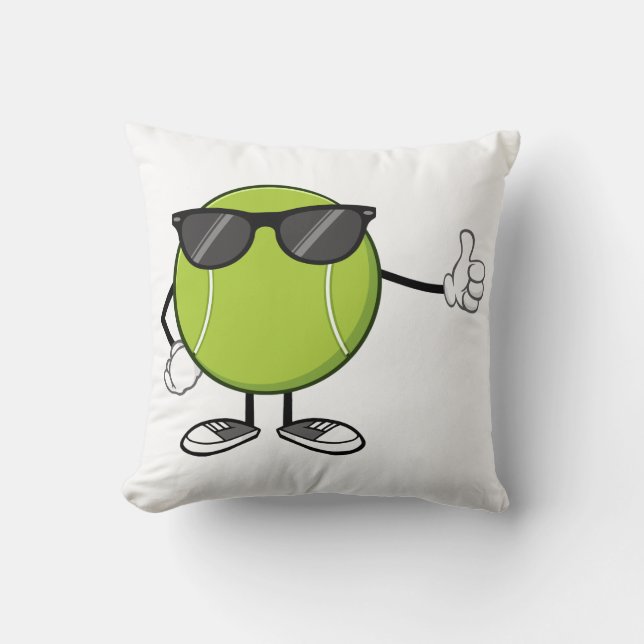 Smiling Tennis Ball with Shades Throw Pillow (Front)