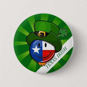 Smiling Texan Flag with St. Patrick's Day 2 Inch Round Button