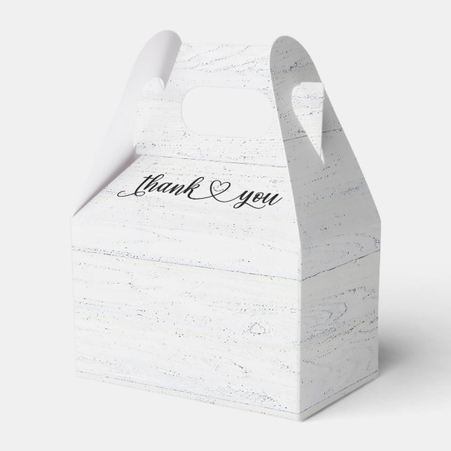 Smiling Thank You Heart On Whitewashed Wood Favor Box (Front Side)