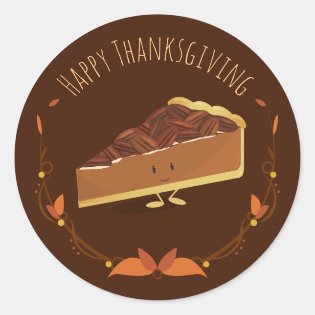 Smiling Thanksgiving Pecan Pie Slice | Sticker (Front)