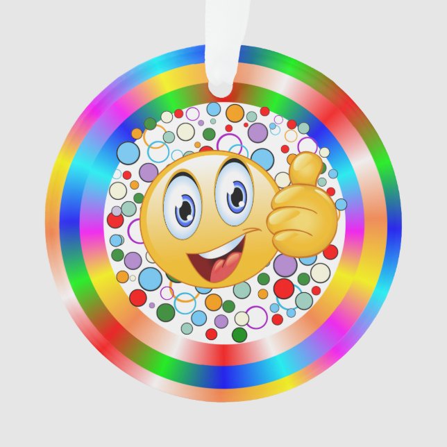 Smiling Thumbs up Emoji and Rainbow Circles Ornament (Front)
