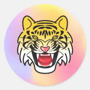 Smiling Tiger Face Artwork-21876 Classic Round Sticker