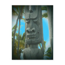 Smiling tiki statue postcard