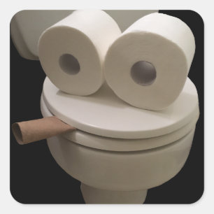 Smiling Toilet Face Square Sticker