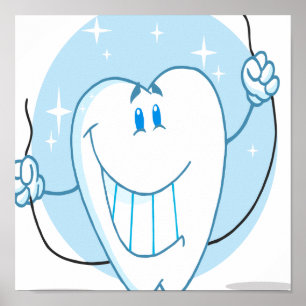 Smiling Tooth Cartoon Character Always Floss Poster