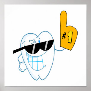 Smiling Tooth Cartoon Character Number One Poster