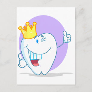 Smiling Tooth Cartoon Character With Golden Crown Postcard