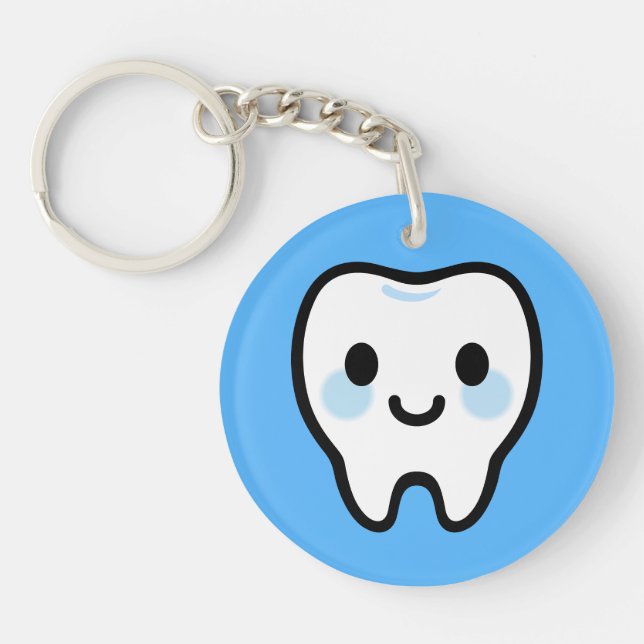 Smiling Tooth Character – Cute & Clean Illustratio Keychain (Front)