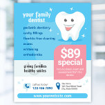 Smiling Tooth Dental Flyer Template<br><div class="desc">This whimsical dentist flyer template features a cheerful light blue background, a smiling tooth illustration, and a fun, kid-friendly design that’s perfect for pediatric dentists, family dental clinics, and orthodontists who serve children and families. Ideal for promoting dental checkups, kids' oral care, or family-friendly dental services, this customizable flyer is...</div>