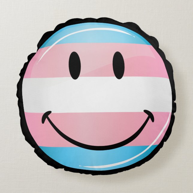 Smiling Transgender Flag Round Pillow (Front)