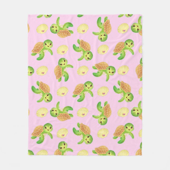 Smiling Turtles and Shells Fleece Blanket (Front)