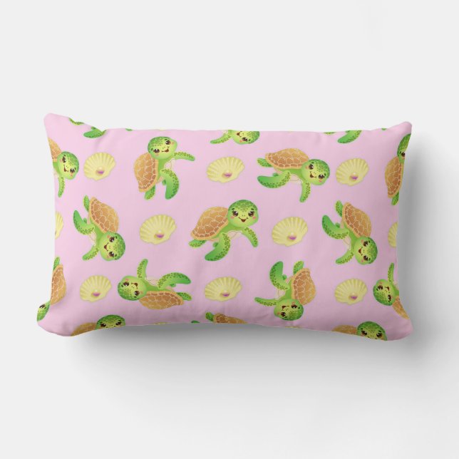 Smiling Turtles and Shells Lumbar Pillow (Front)