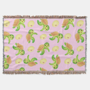 Smiling Turtles and Shells Throw Blanket