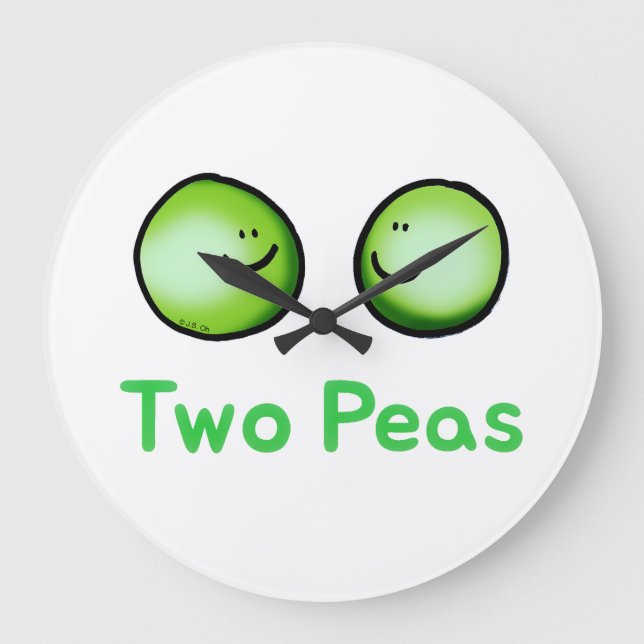 Smiling Two Peas Cute Friendship Art Large Clock (Front)