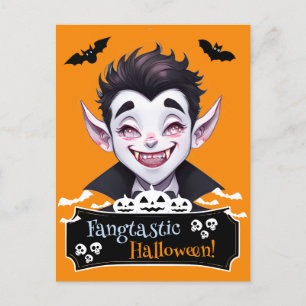 Smiling Vampire Fangtastic Halloween Funny Pun Postcard