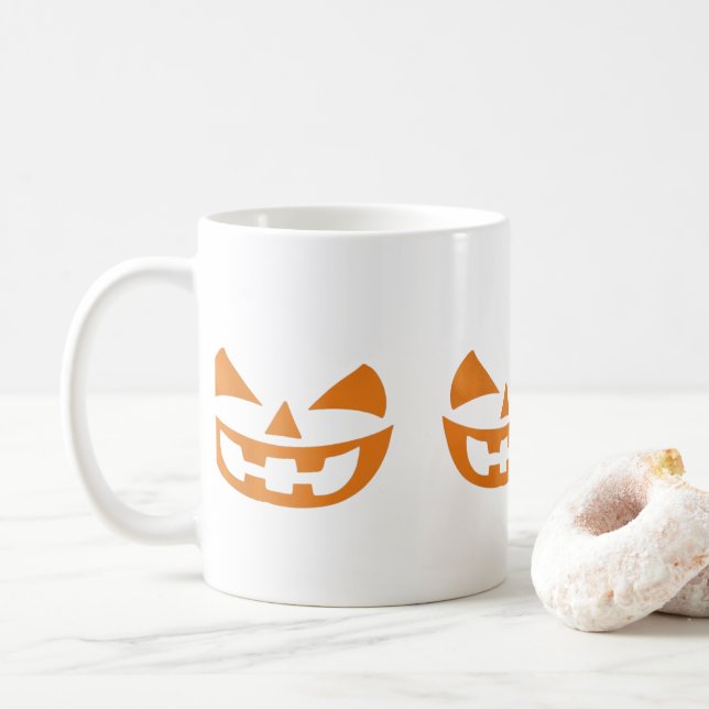 Smiling Vampire Pumpkin Emoticon Funny Halloween Coffee Mug (With Donut)