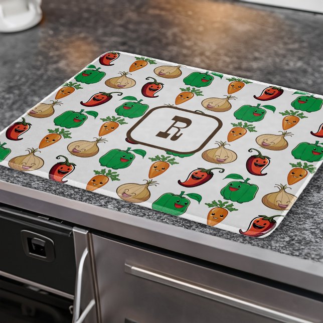 Smiling Veggies Monogrammed Cutting Board (Creator Uploaded)
