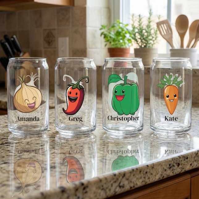 Smiling Veggies Personalized For Kids Can Glass (Creator Uploaded)