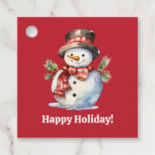 Smiling Vintage Snowman Watercolor Gift Tag