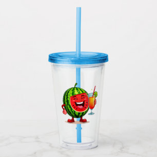 🍉 Smiling Watermelon Character Enjoying Acrylic Tumbler