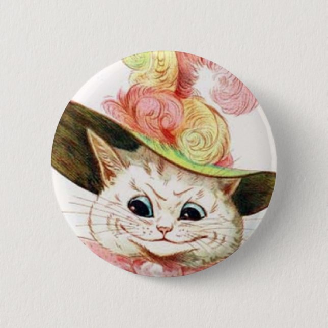 Smiling White Cat With Hat 2 Inch Round Button (Front)