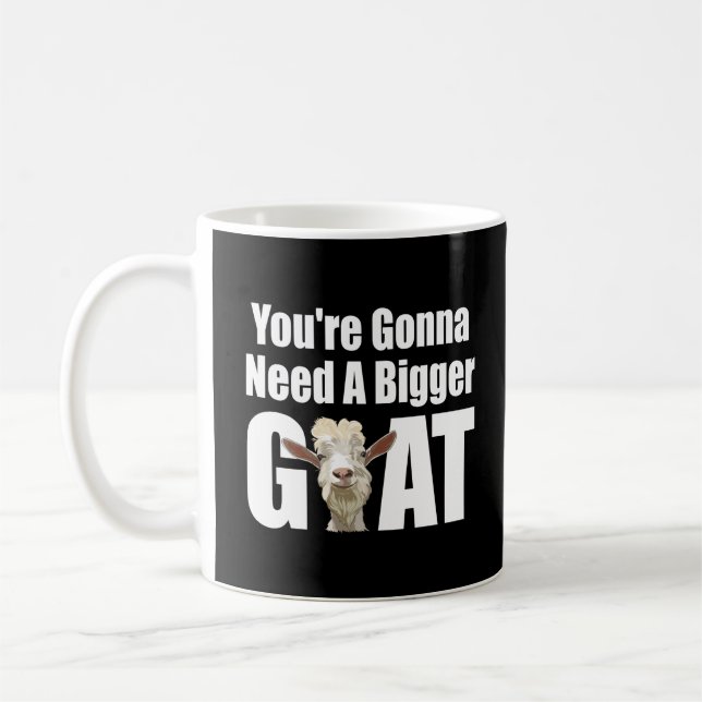 Smiling White Goat on Black Background Coffee Mug (Left)