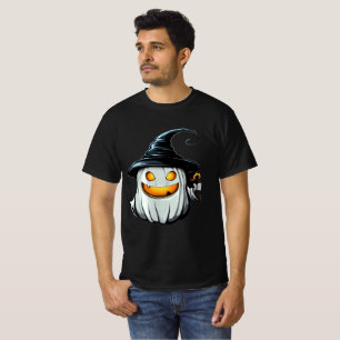 Smiling White Pumpkin Witch Design T-Shirt