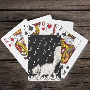 Smiling Winking Fluffy White Cat on Piano Bicycle Playing Cards
