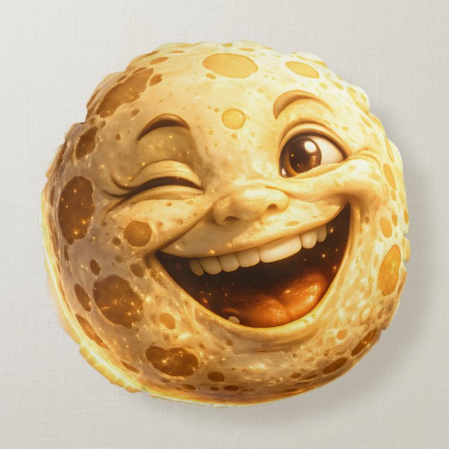 Smiling winking moon round cushion (Front)