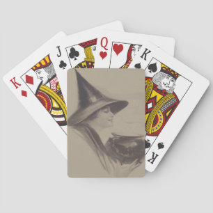 Smiling Witch Cauldron Spell Potion Sepia Playing Cards