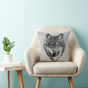Smiling wolf head - lines silhouette 1 throw pillow