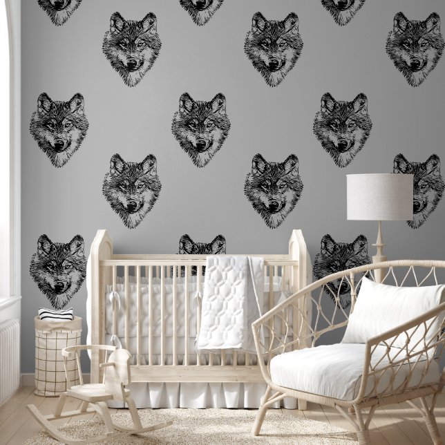 Smiling wolf head - lines silhouette 1a wallpaper (Kids)