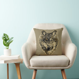 Smiling wolf head - lines silhouette 3 throw pillow