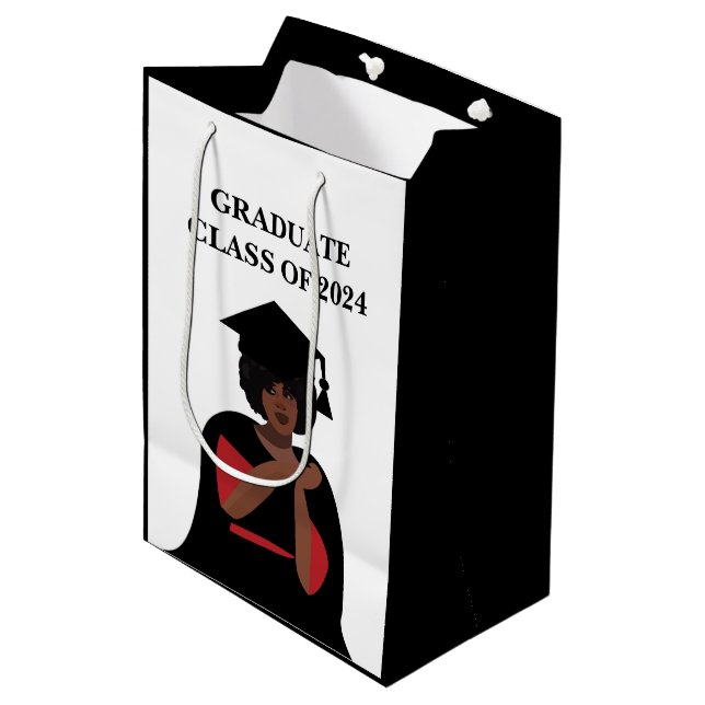 Smiling Woman Black and White Graduation  Medium Gift Bag (Front Angled)