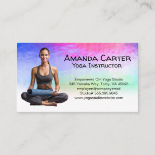 Smiling Woman Seated with Yoga Mat  Business Card