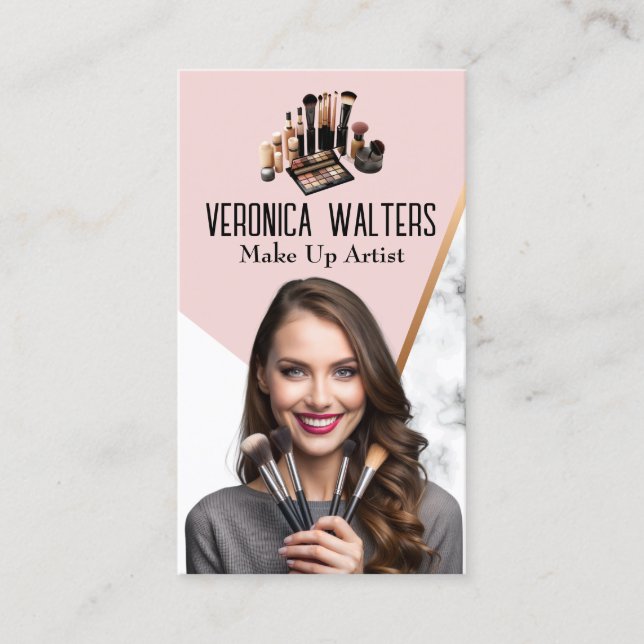 Smiling Woman with Make Up Brushes Business Card (Front)