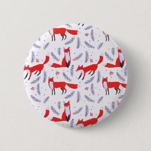 Smiling Woodland Forest Greenery Red Fox 2 Inch Round Button