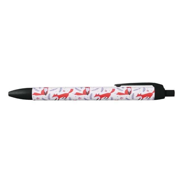 Smiling Woodland Forest Greenery Red Fox Black Ink Pen (Top)