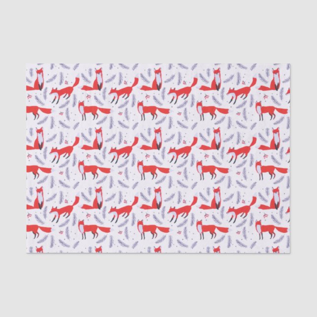 Smiling Woodland Forest Greenery Red Fox Tissue Paper (Front)