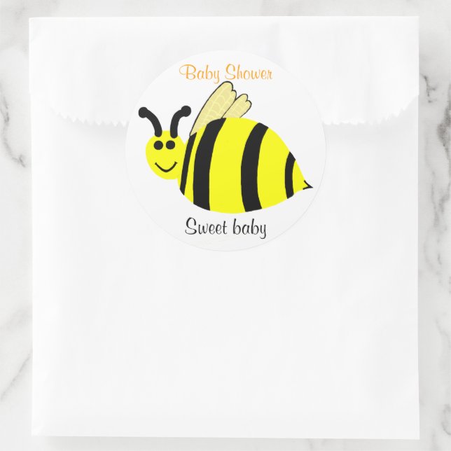 Smiling Yellow Bumble Bee Baby Shower Classic Round Sticker (Bag)