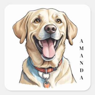 Smiling Yellow Labrador with Orange Collar Square Sticker