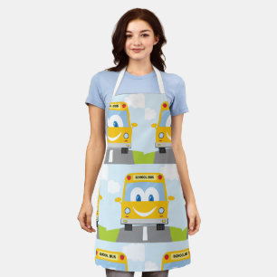 Smiling Yellow School Bus Apron