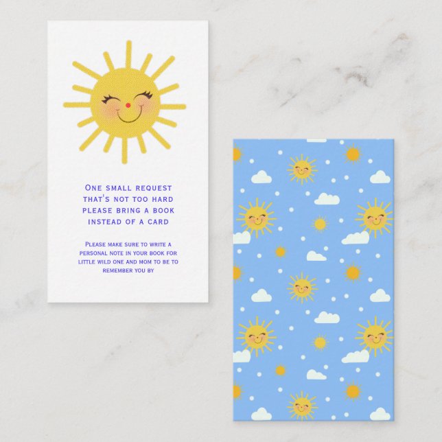 Smiling Yellow Sun Baby Shower Book Request Enclosure Card (Front/Back)