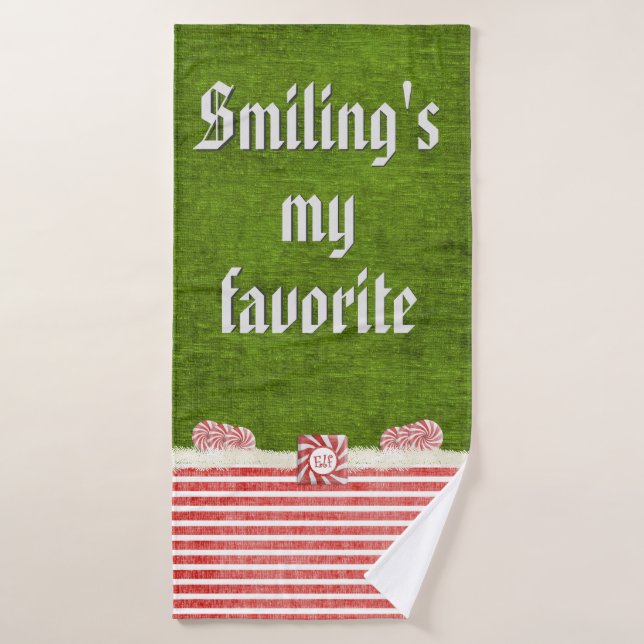 "Smiling's my favourite" Christmas Elf Quote Bath Towel Set (Bath Towel)